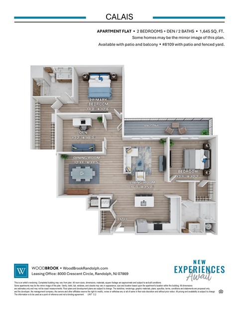 Apartment floor plan with a primary bedroom, living room, dining room, and bathroom.